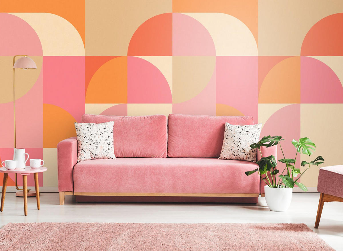 FOTOTAPETE Kreise im Bauhaus-Stil 2.5 x 2.79 m - Pink, Papier (250/279cm) - ESTAhome