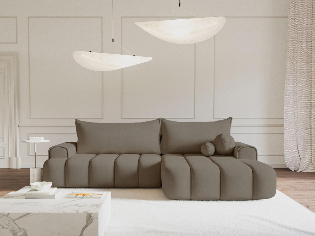 ECKSOFA Dandelino Dunkelbeige mit Samtbezug, rechts - Beige/Schwarz, Kunststoff/Textil (275/168cm) - Selsey