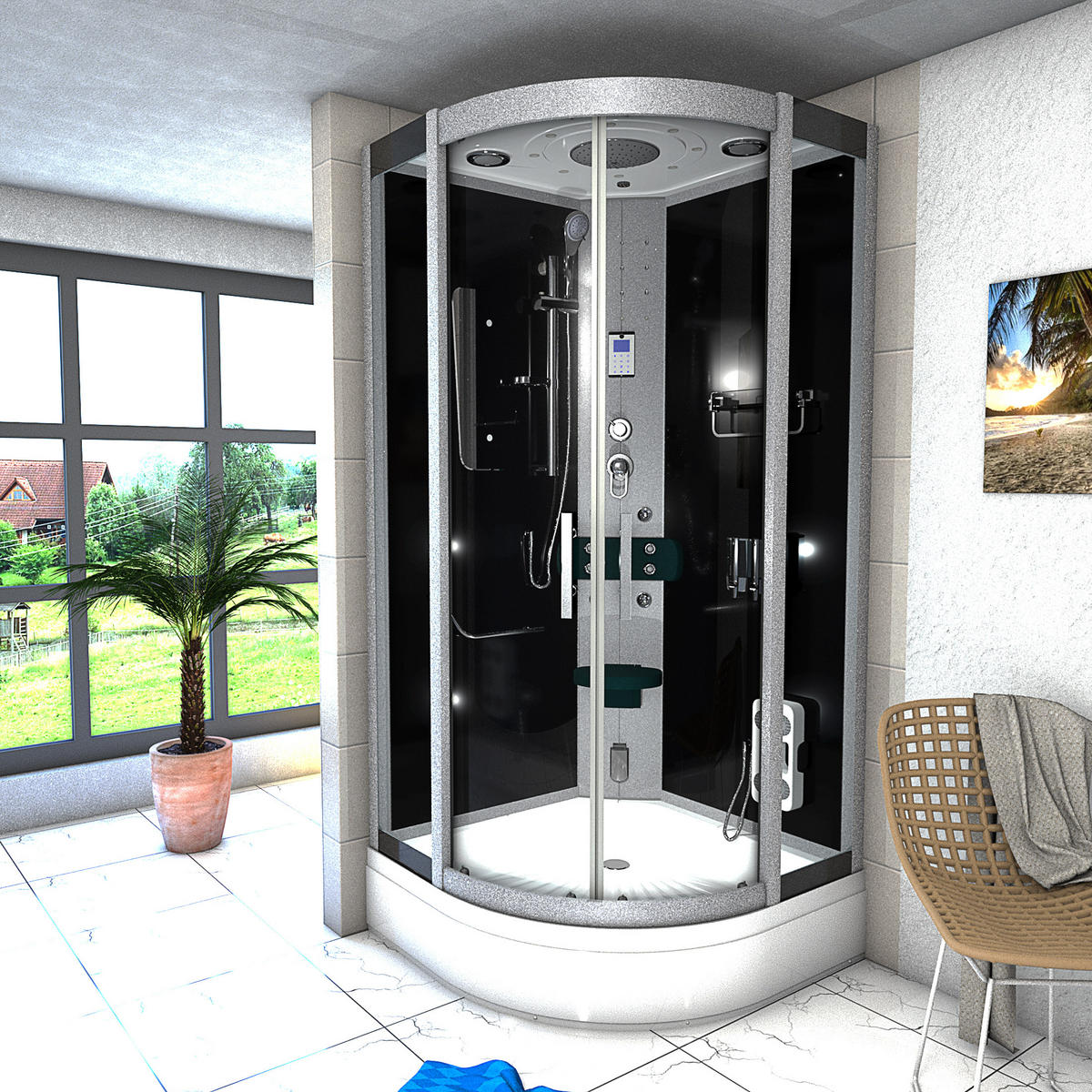 DAMPFDUSCHE Dusche D46-63T2 sw 100x100 - Schwarz, Glas/Kunststoff (100/100/225cm) - AcquaVapore by Sandra Jentho