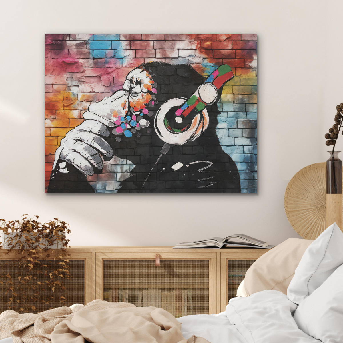 AKUSTIKPANEEL Affe - Graffiti - Musik 80x60 cm - Multicolor, Textil (80/0.9/60cm) - MuchoWow