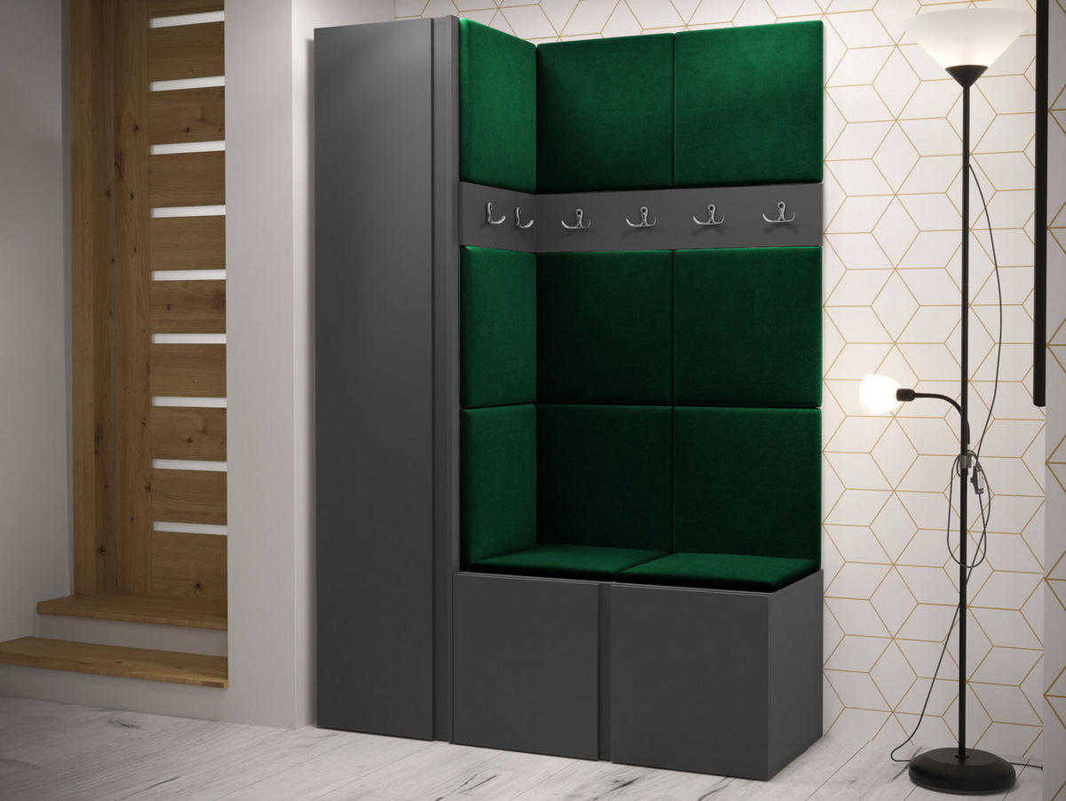 GARDEROBEN-SET Orion IX - Graphitfarben/Grün, Holzwerkstoff/Kunststoff (124/186/46cm) - MIRJAN24