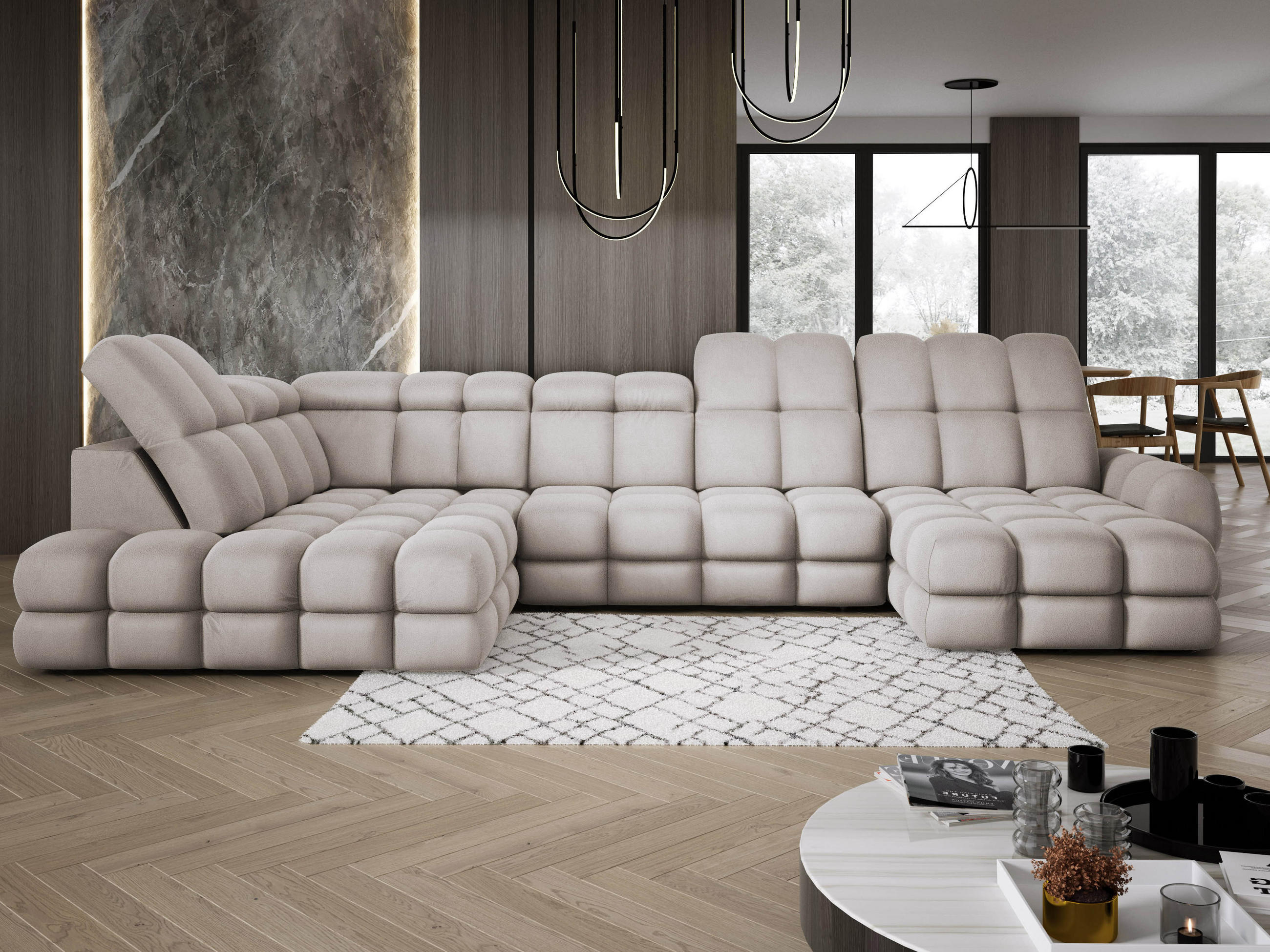 ECKSOFA TOLLO Solar-stoff U-form 400x217x105 cm cappuccino - Cappuccino, Holz/Textil (400/217cm) - DomoHome