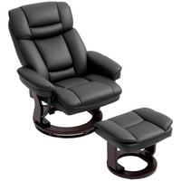 RELAXSESSEL mit Hocker Kunstleder 360° drehbar, bis 130° neigbar 86/83/107 cm Schwarz - Schwarz, Kunststoff (83/107/86cm) - Redom