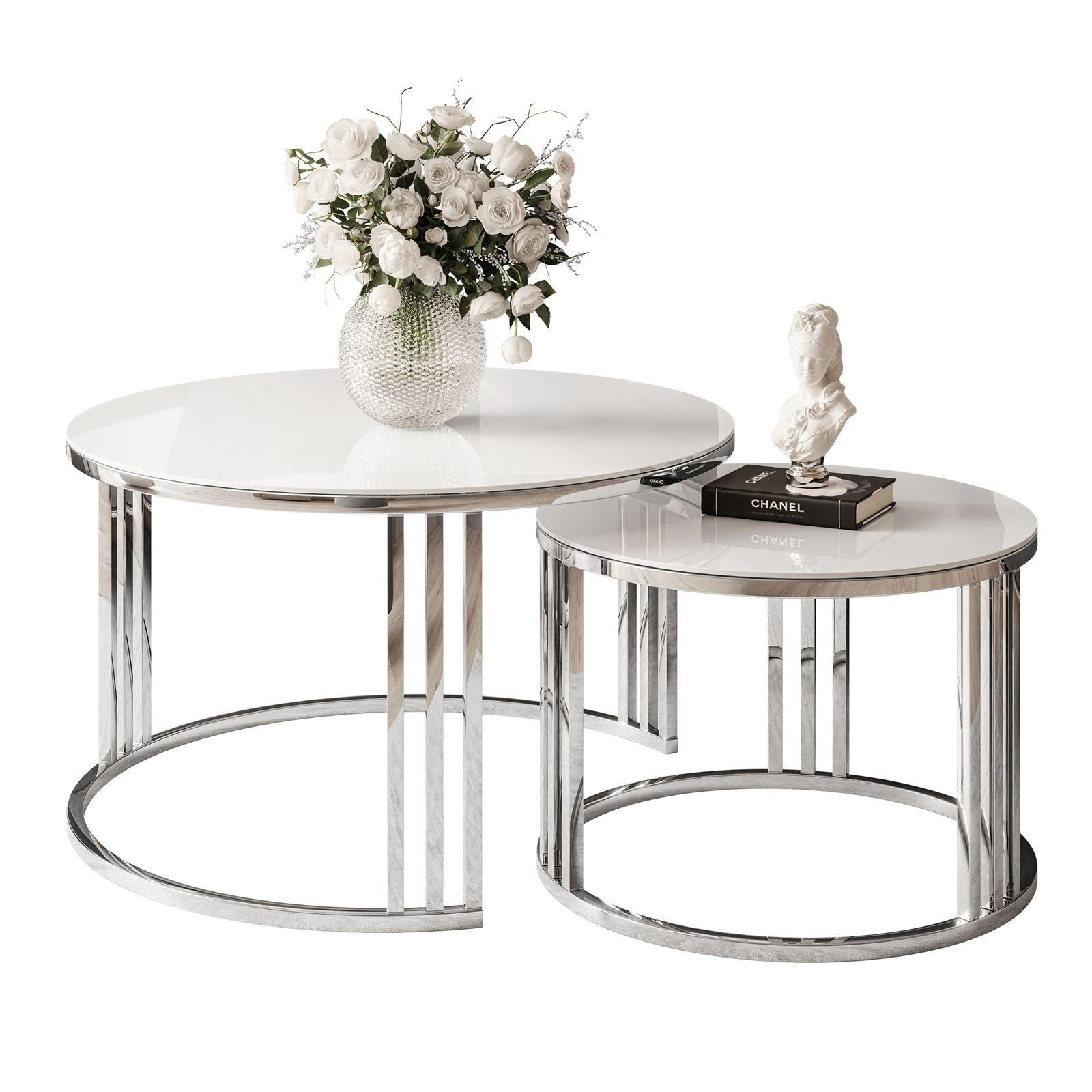 Lookway Couchtisch Silber, Weiß 70x48x70 cm