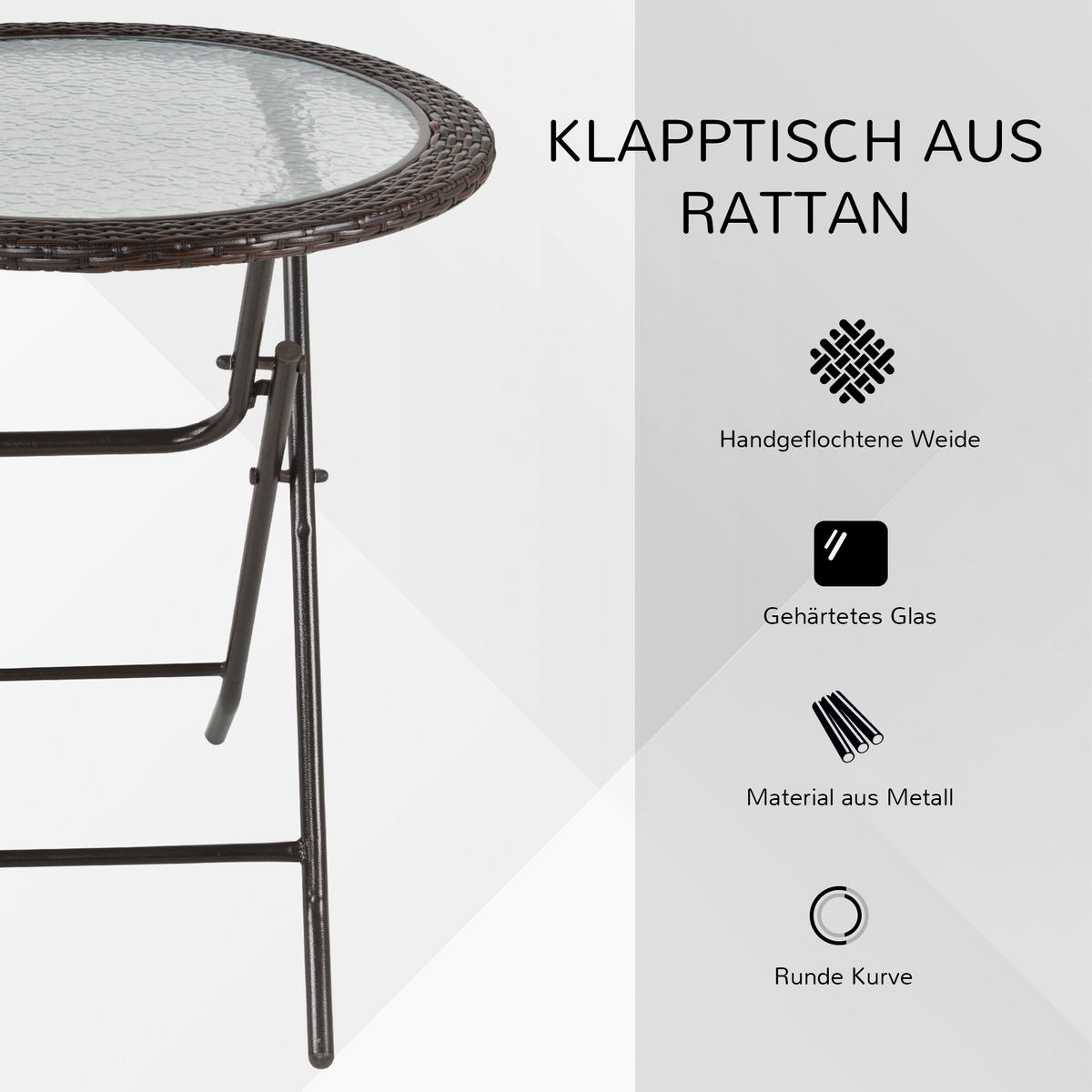 ESSTISCH, Braun, Stahl, Hartglas, PE - Braun, Kunststoff (68/68/73cm) - Outsunny
