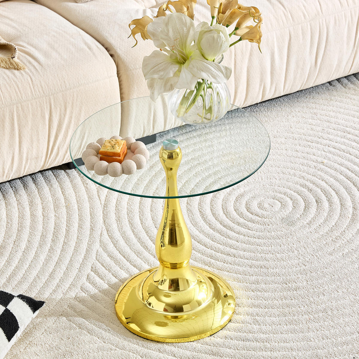 BEISTELLTISCH aus Glas und Metall 50x50x51 cm Gold mit gehärteter Glasplatte - Goldfarben, Glas (50/50/51.5cm) - IVMEU