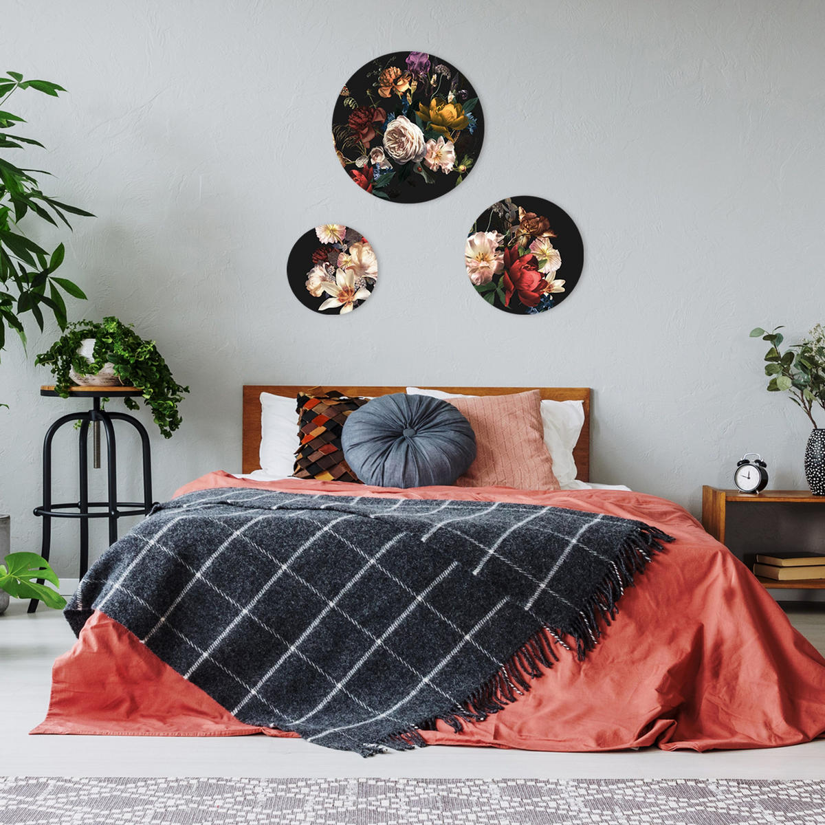 BILDERSET 3er-Set rund 55/40/25 cm Vintage Blumen - Gelb, Kunststoff (55/55cm) - artissimo