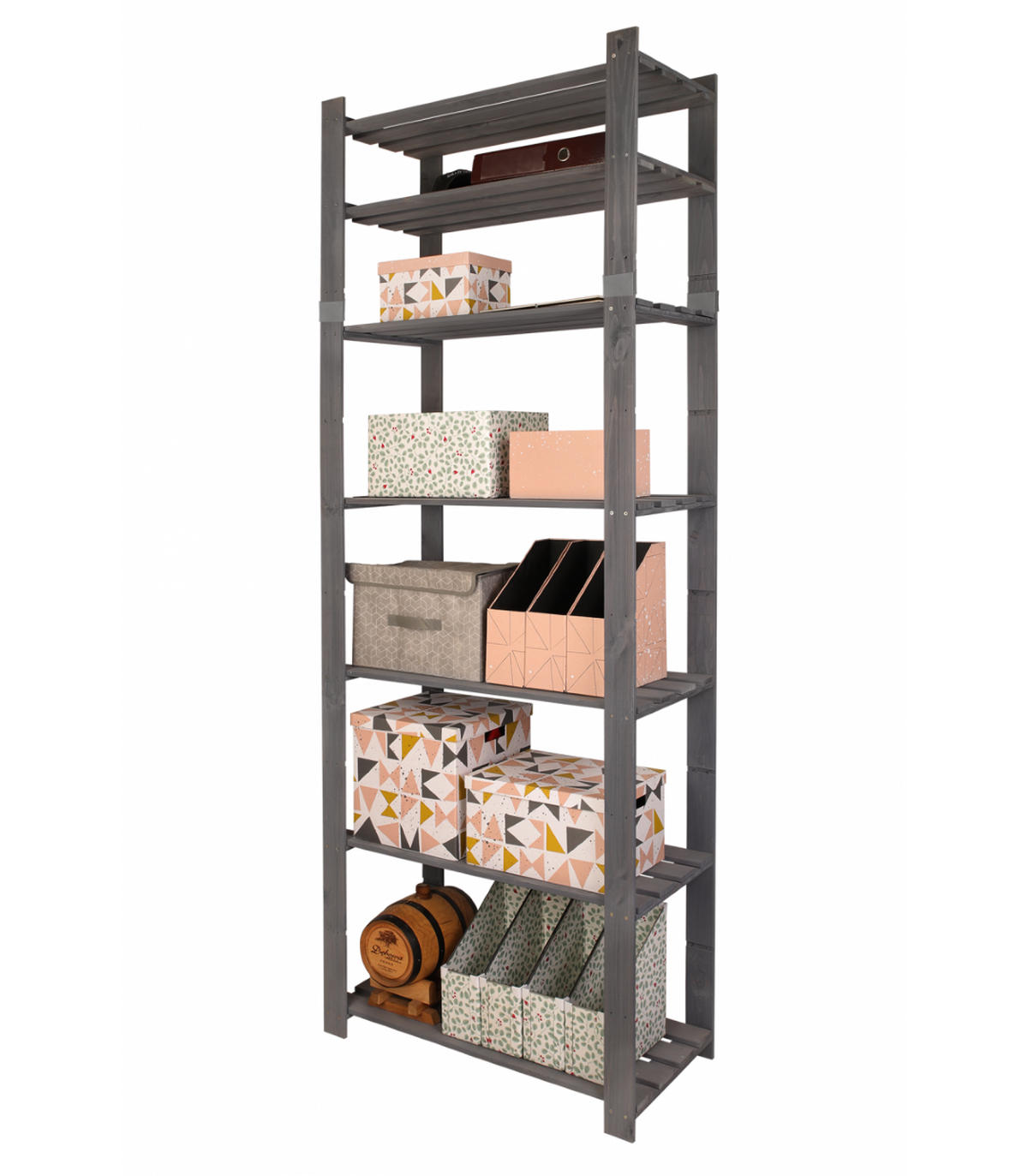 HOLZREGAL PINEPEAK 220x80x38cm 7 Fachboden 1,2cm dickes Kiefernholz Grau - Grau, Holz (80/220/38cm) - PROREGAL