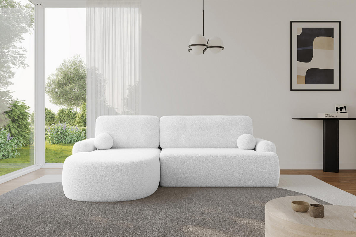 ECKSOFA mit Schlaffunktion und Bettkasten LIRA-L - 264x172x89 Weiß - Weiß, Holzwerkstoff/Textil (264/172cm) - ALTDECOR