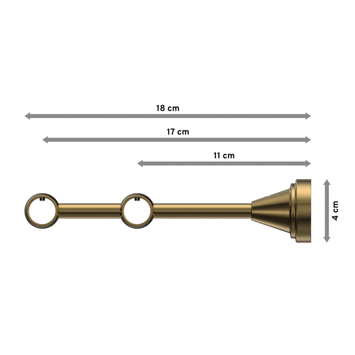 TRÄGER FÜR GARDINENSTANGEN 16 mm Ø, Primus 2-läufig, Messing Antik - Bronzefarben, Metall (19.2/4/4cm) - INTERDECO