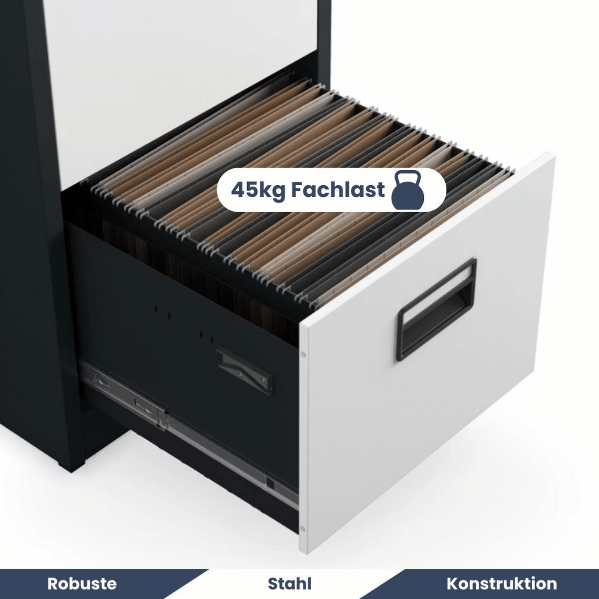 HÄNGEREGISTERSCHRANK abschließbar TION 5 Schubladen 163x46x62cm Anthrazit-Weiß - Anthrazit, Metall (46/163/62cm) - DELUKE