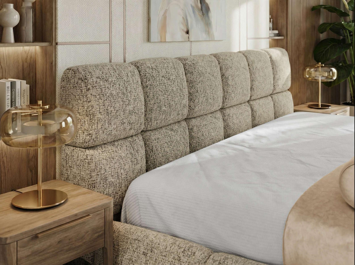 POLSTERBETT NIRA CLASSIC 180/200 - Dunkelbeige Strukture - Schaum-Matratze - Taupe, Textil (180/200cm) - MKS