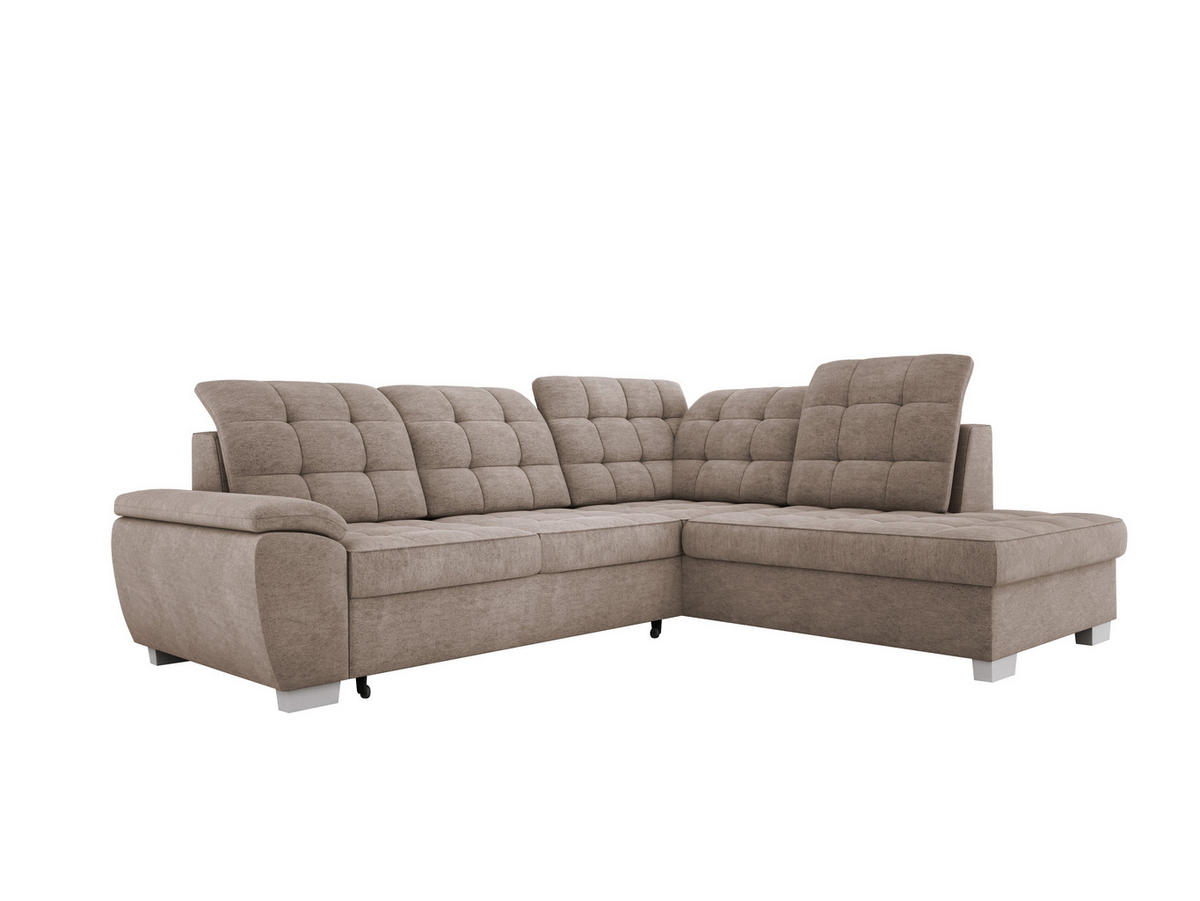 ECKSOFA LOTTA L-förmig Bettkasten verstellbare Kopfstützen hochwertige Verarbeitung lose Rückenkissen freistehend RECHTS 258x212x106 cm Beige - Beige, Holz/Textil (258/212cm) - DomoHome