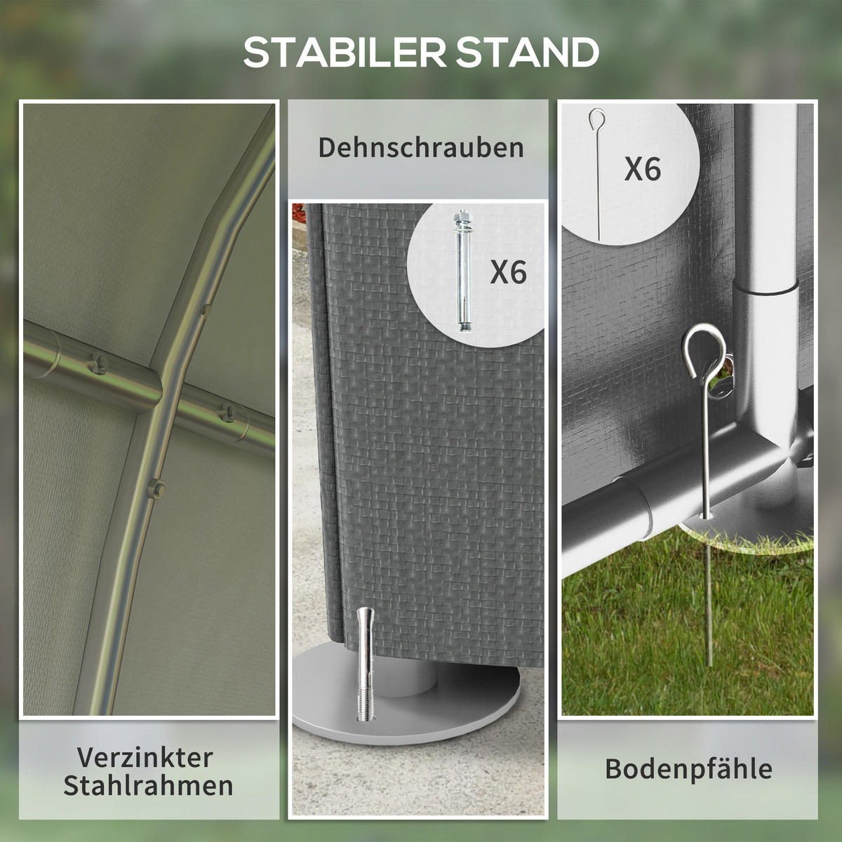 GARAGENZELT, 1,2 x 1,79 x 1,65 m, mit UV-Schutz, Reißverschlusstür, Dunkelgrau - Dunkelgrau, Kunststoff/Metall (179/165/120cm) - Outsunny