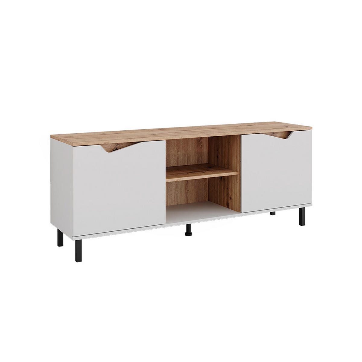 LOWBOARD Marelle Weiß/Artisan 150 x 60 cm mit 2 Türen - Hellgrau/Weiß, Holzwerkstoff (150/60/38cm) - Vicco