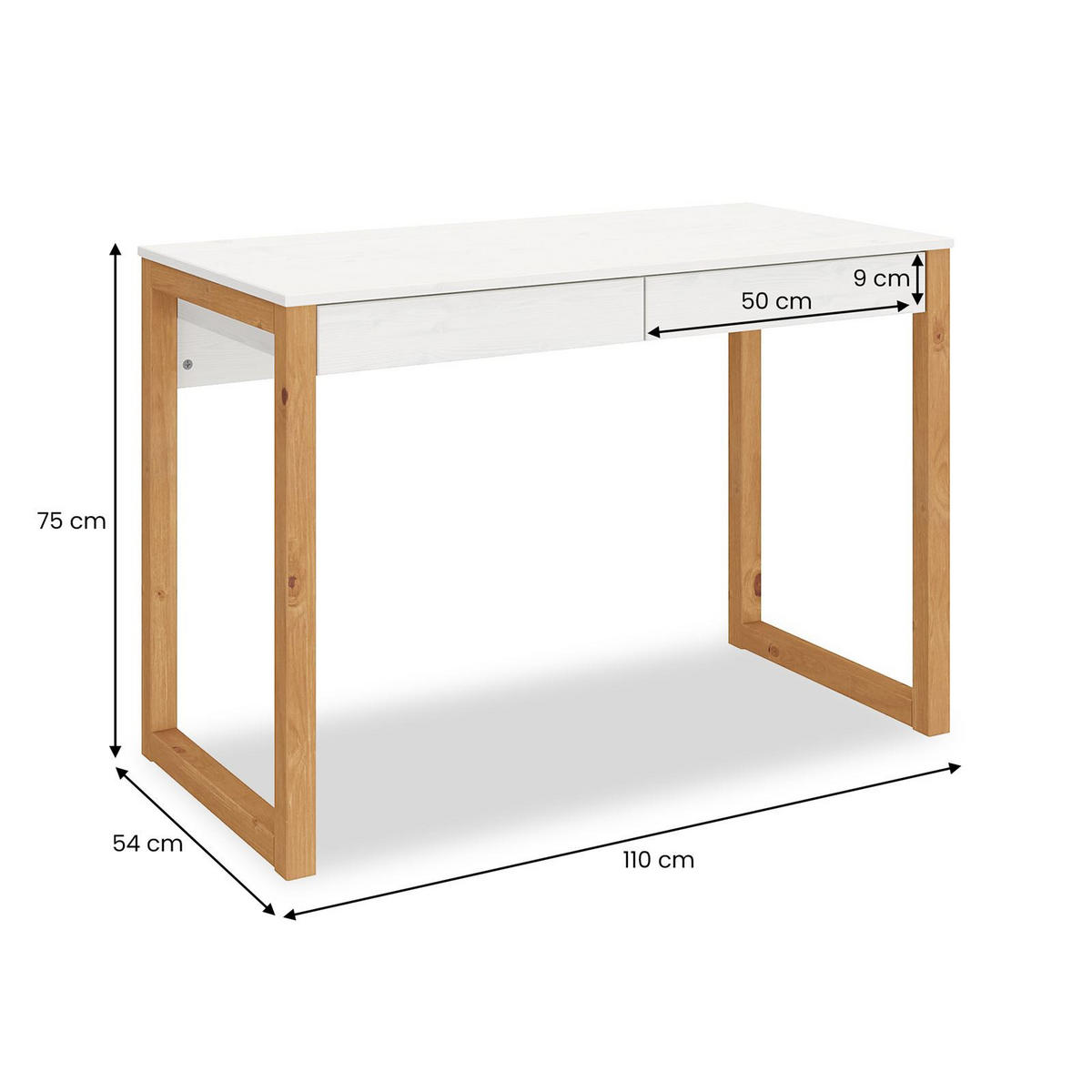 SCHREIBTISCH NOAH - Eichefarben/Weiß, Holz (54/110/75cm) - IDIMEX