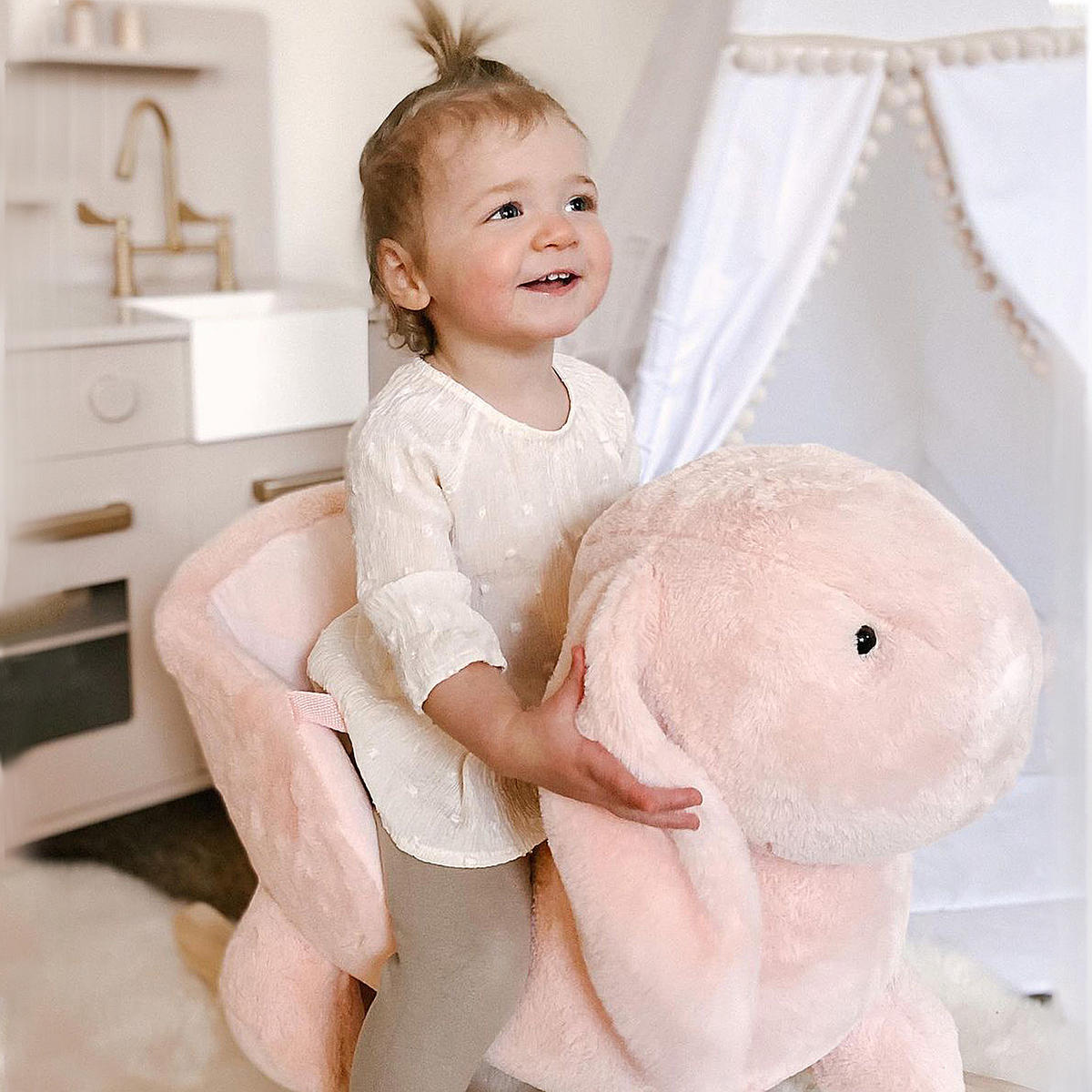 SCHAUKELPFERD DE-18233 mit Soundfunktion & Sicherheitsgurt Rosa - Pink, Holz (33/50/60cm) - ComfortXL