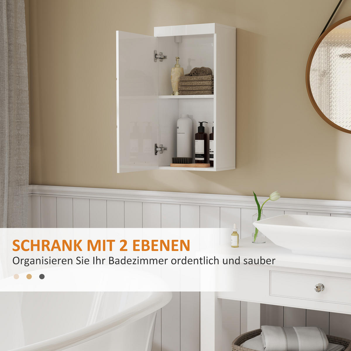 HÄNGESCHRANK mit Tür, 2 Ebenen, Weiß 37,2 x 24,5 x 76,8 cm - Weiß, Holzwerkstoff (37.2/76.8/24.5cm) - HOMCOM