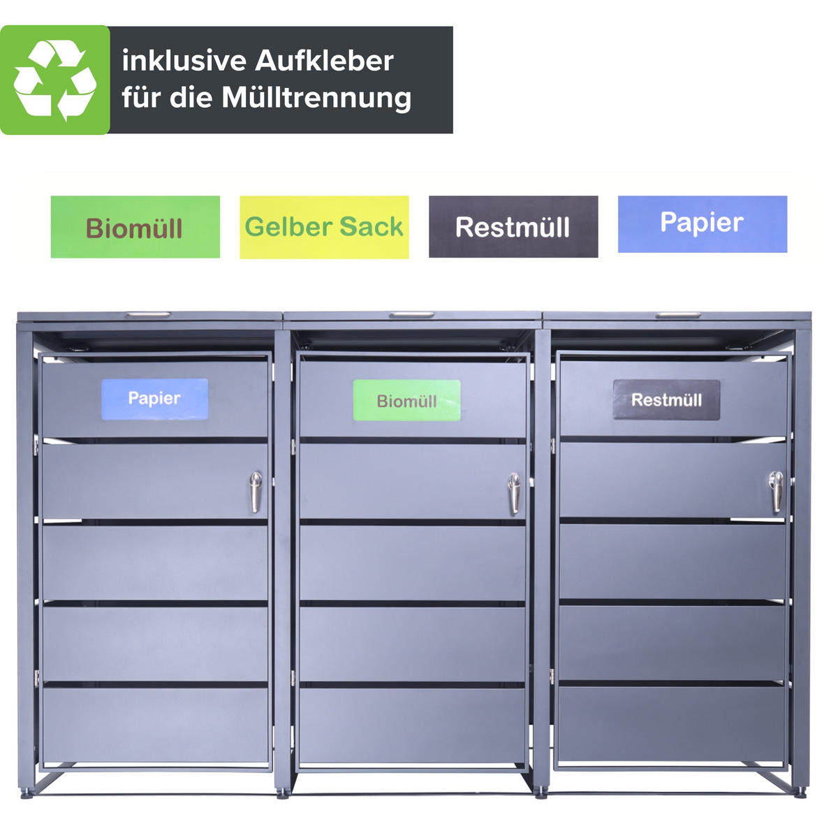 MÜLLTONNENBOX 3er - Anthrazit, Metall (196/116/80cm)