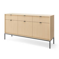 KOMMODE Vicenza Eiche KSZ154 Auf Schwarzen Beinen Mit Regalen - Beige, Holzwerkstoff (154/83/39cm) - Sepro Meble