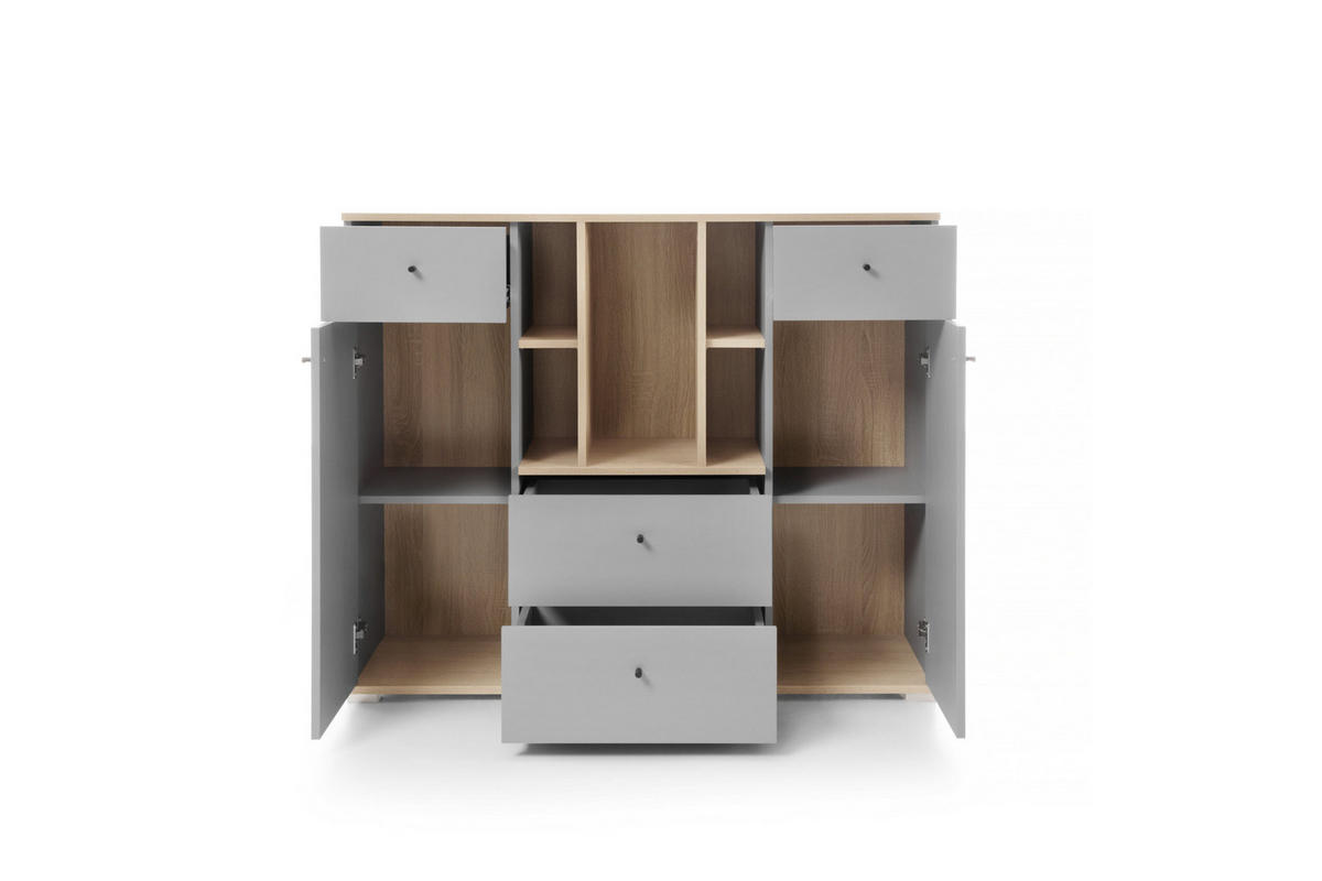 KOMMODE Nova in Grau und Eiche ca. 120 × 100 × 40 cm - Grau, Holzwerkstoff (120/100/40cm)