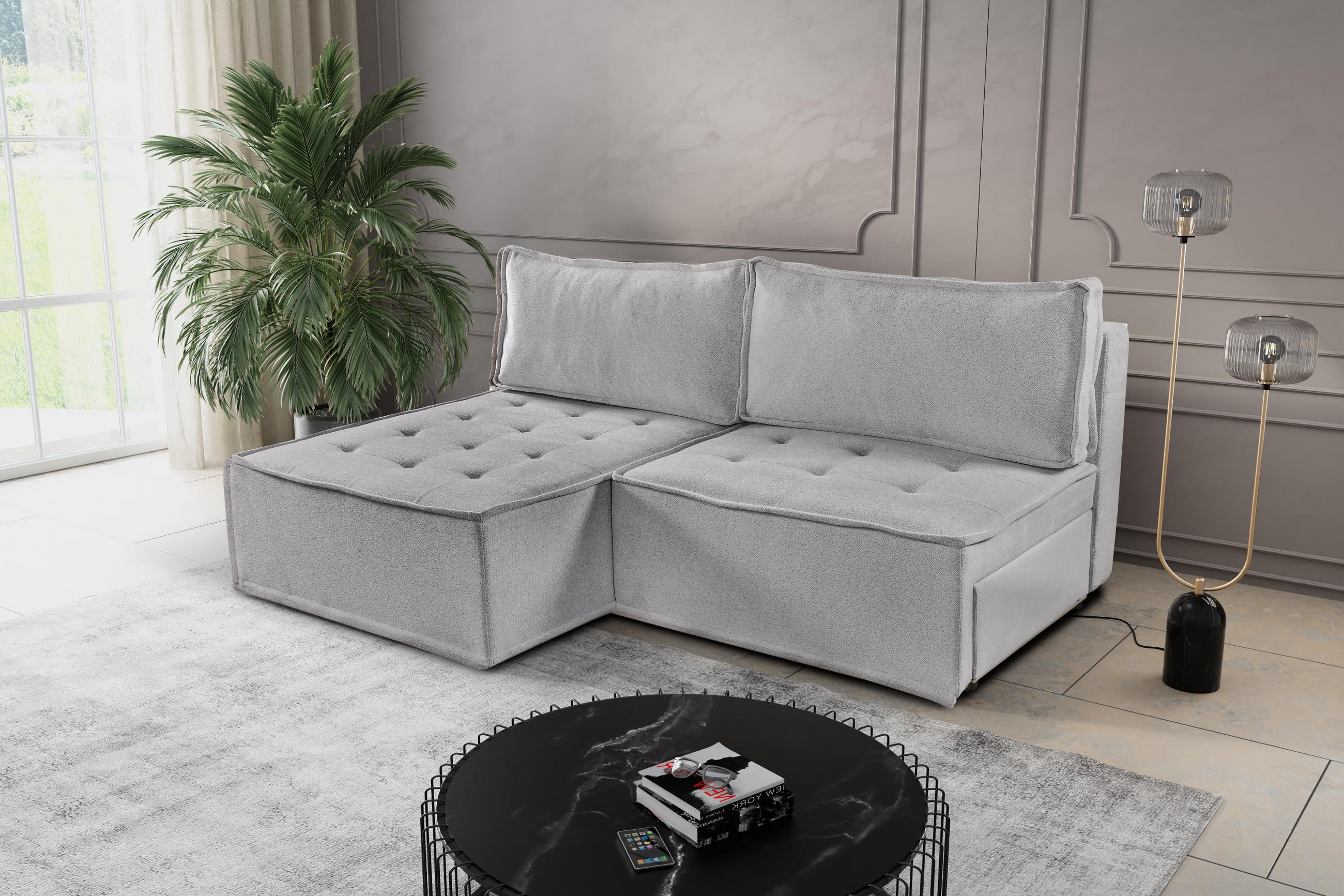 ECKSOFA Bohoo Mini Modernes Mit Schlaffunktion Dunkelbeige Links - Cappuccino, Holz (140/200cm) - Kaiser Möbel