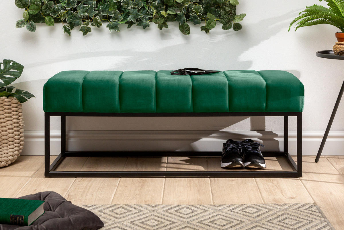 SITZBANK PETIT BEAUTÉ Samt Smaragdgrün 110 cm - Schwarz/Grün, Textil/Metall (108/40/40cm) - riess-ambiente