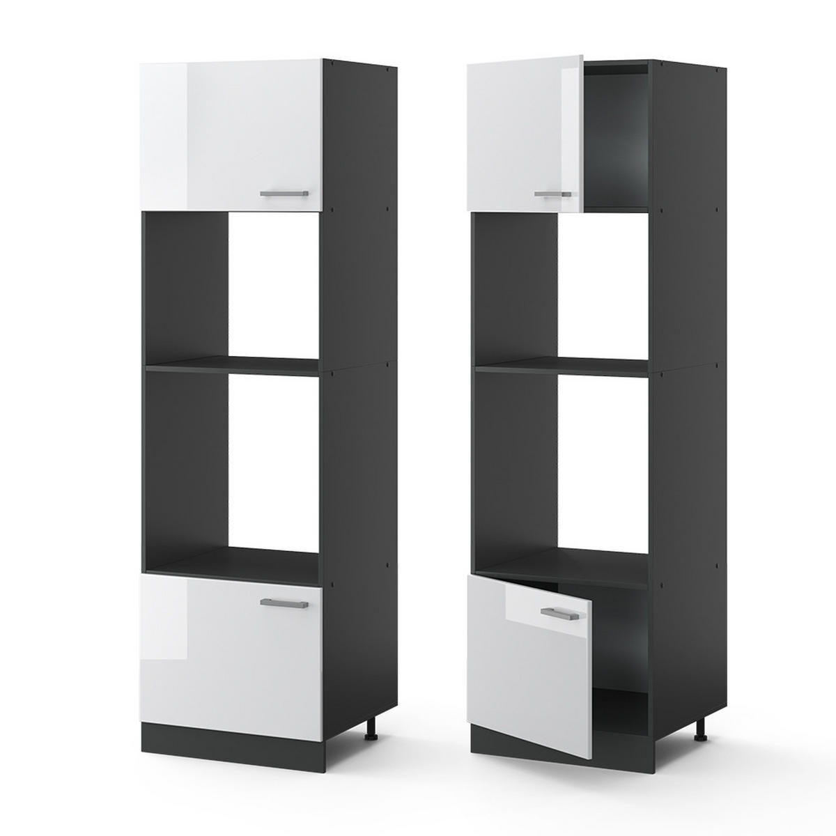 MIKROWELLENSCHRANK R-Line Weiß Hochglanz 60 cm - Weiß Hochglanz/Anthrazit, Holzwerkstoff (60/206.8/57.2cm) - Vicco