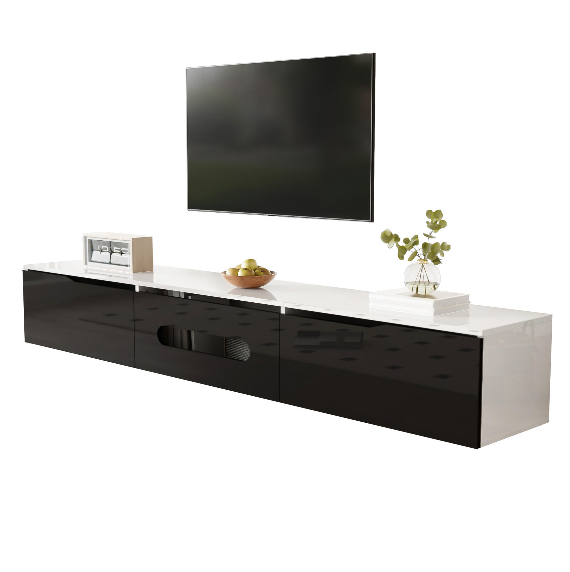 TV-SCHRANK Hochglanz in Schwarz und Weiß 180/35/30 cm - Schwarz, Holzwerkstoff (180/30/35cm) - Redom