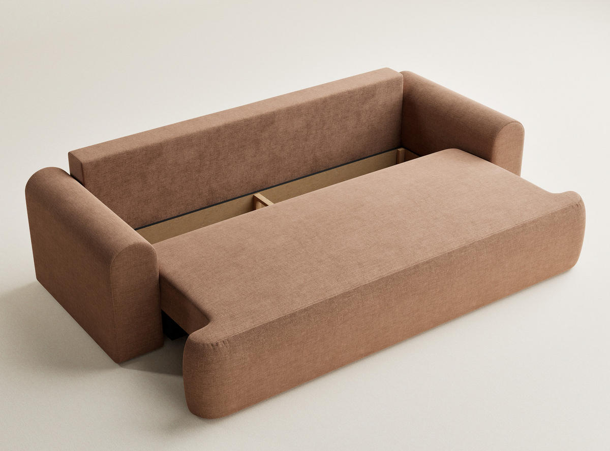 SOFA MIT SCHLAFFUNKTION Toluca Hellbraun Chenille-Stoff - Hellbraun/Schwarz, Holz/Holzwerkstoff (247/69/104cm) - Maison de Reve