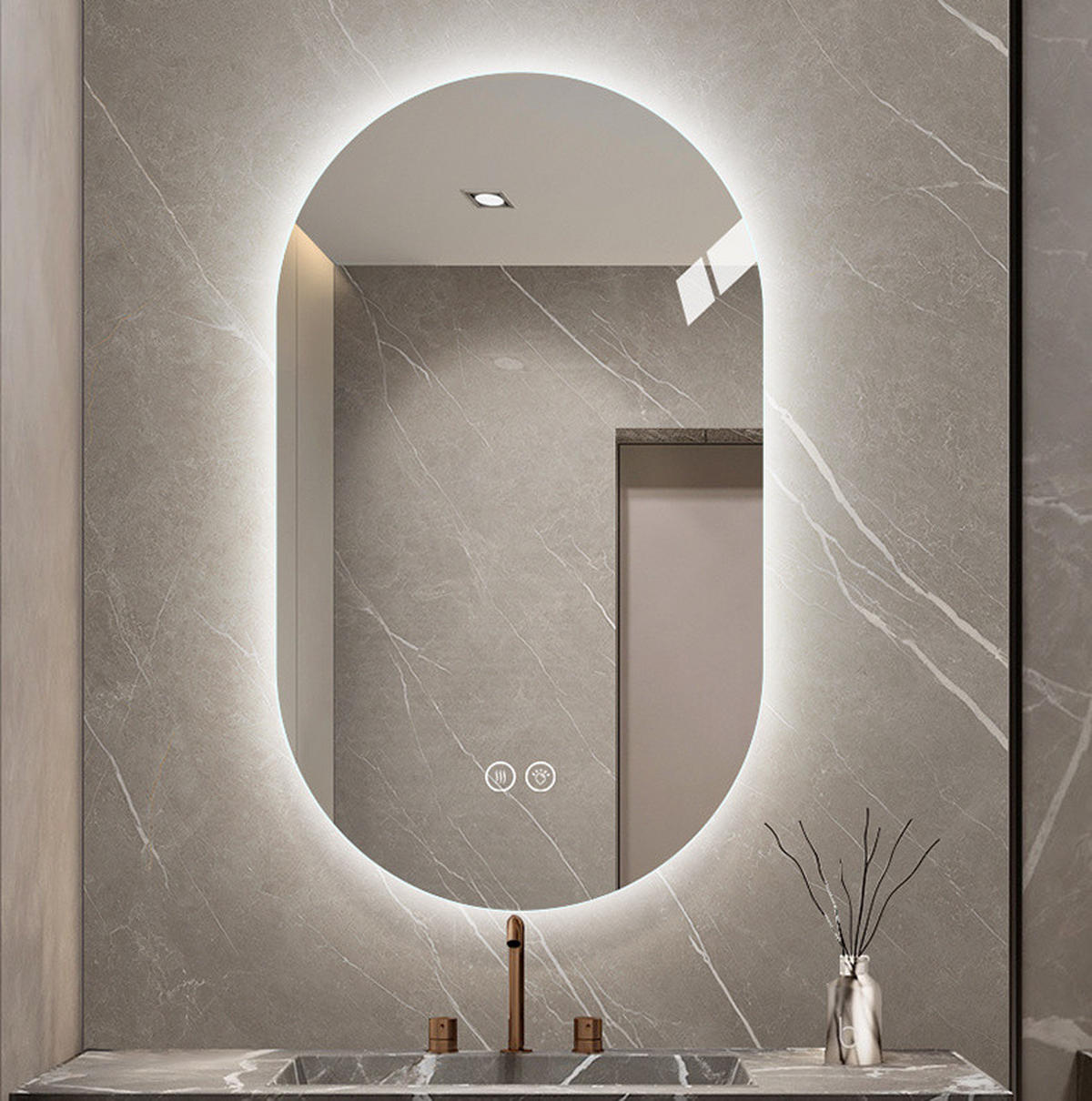 LED Badezimmerspiegel 60x90x3cm Silber, 3 Lichtfarben dimmbar mit Entspiegelung - Silberfarben, Glas (60/90/3cm) - Modfu