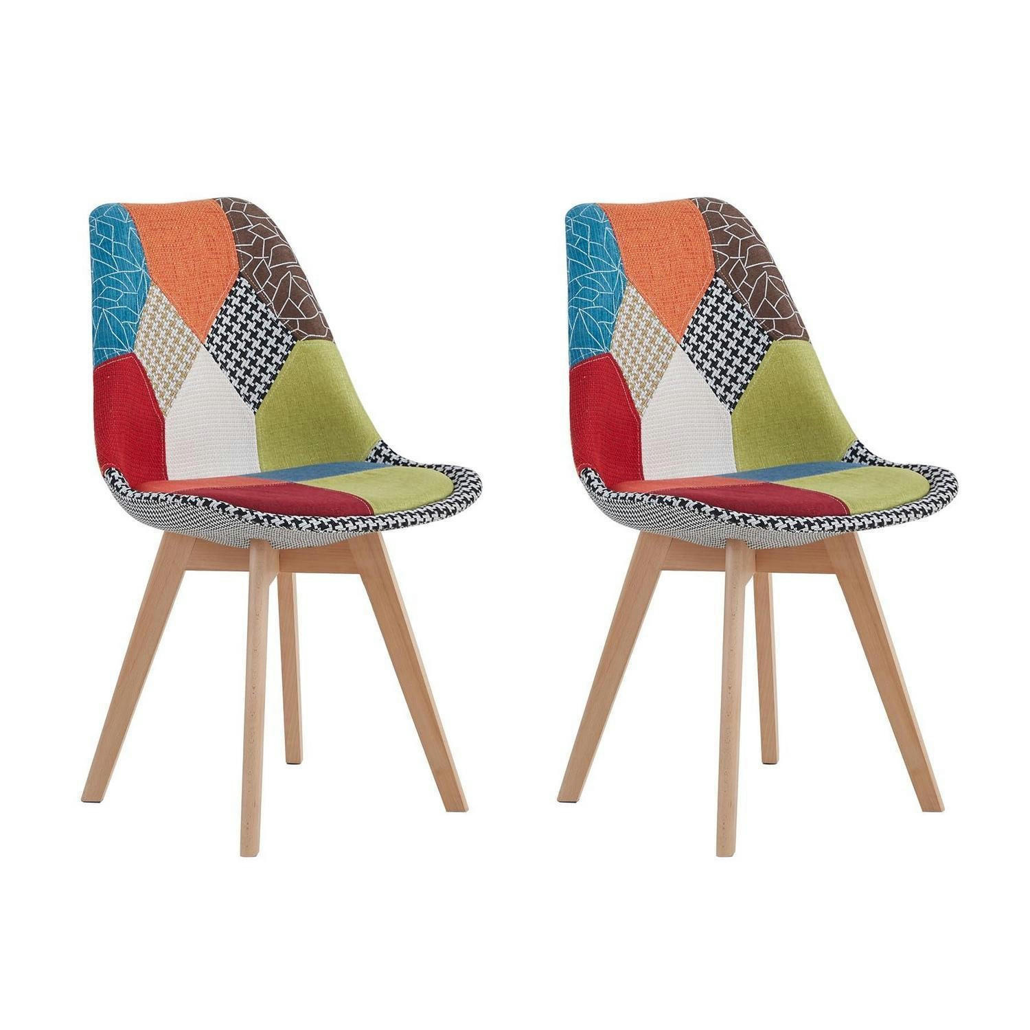 ESSZIMMERSTUHL 2-teiliges Set Patchwork Rot Massivholzbeine - Multicolor, Textil (49/83/42cm)