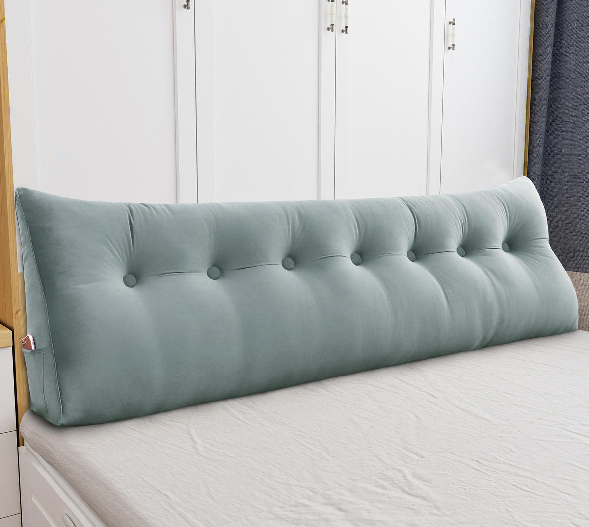 RÜCKENKISSEN für Bett Samt Grau 200 cm - Grau, Textil (50/200cm) - Vercart