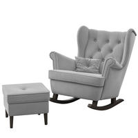 SCHAUKELSESSEL SCANDI mit hocker, Samt Grau - Grau, Holz/Textil (75/97/60cm) - Idohome