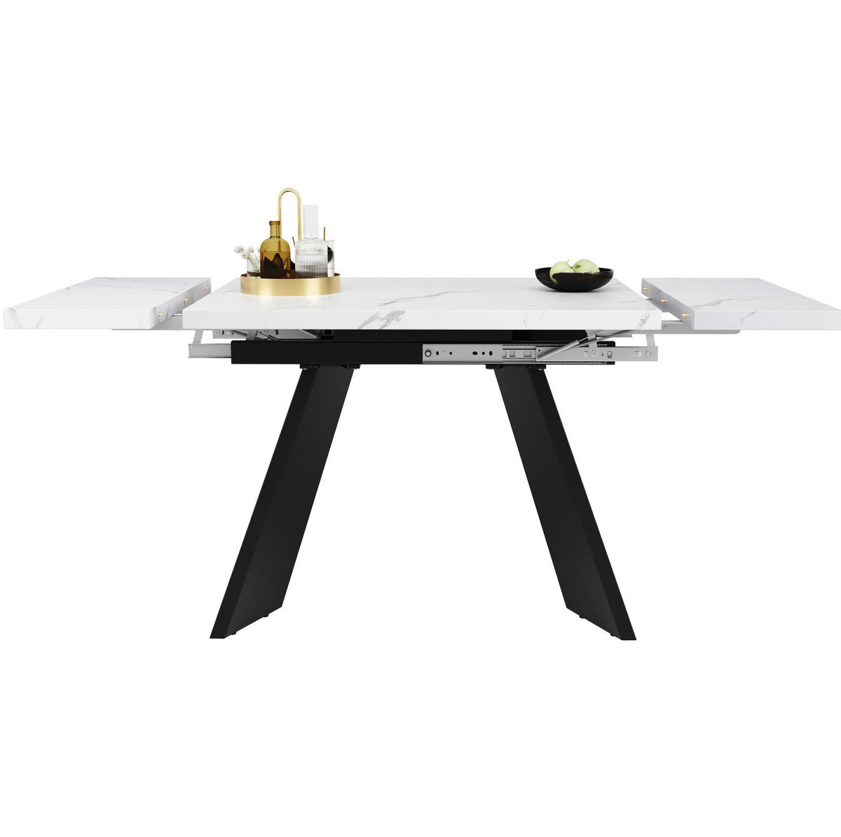 JÍDELNÍ stůl 99-159/74/77 cm bílý/černý z MDF a kovu rozkládací - bílá, kompozitní dřevo (159/74/77cm) - OKWISH