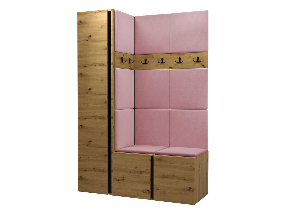 GARDEROBEN-SET Orion IX - Eiche Artisan/Rosa, Holzwerkstoff/Kunststoff (124/186/46cm) - MIRJAN24