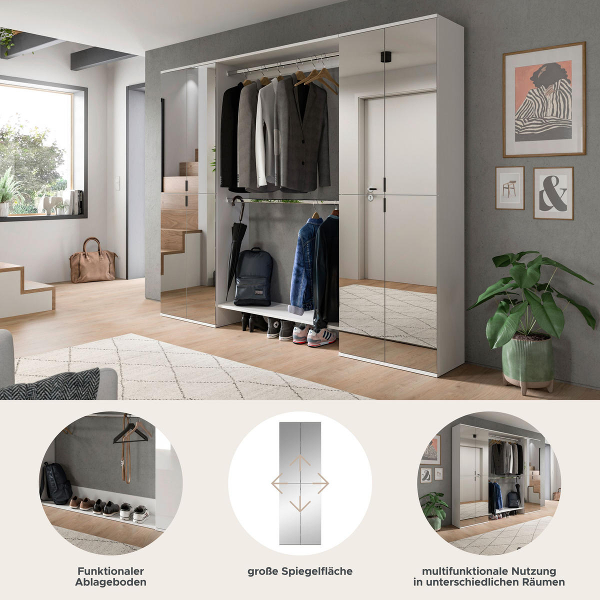 GARDEROBE Systemmöbel Projekt X 3tlg. Kombination , ca.232x191x34 cm - Weiß, Holzwerkstoff (232/191/37cm)