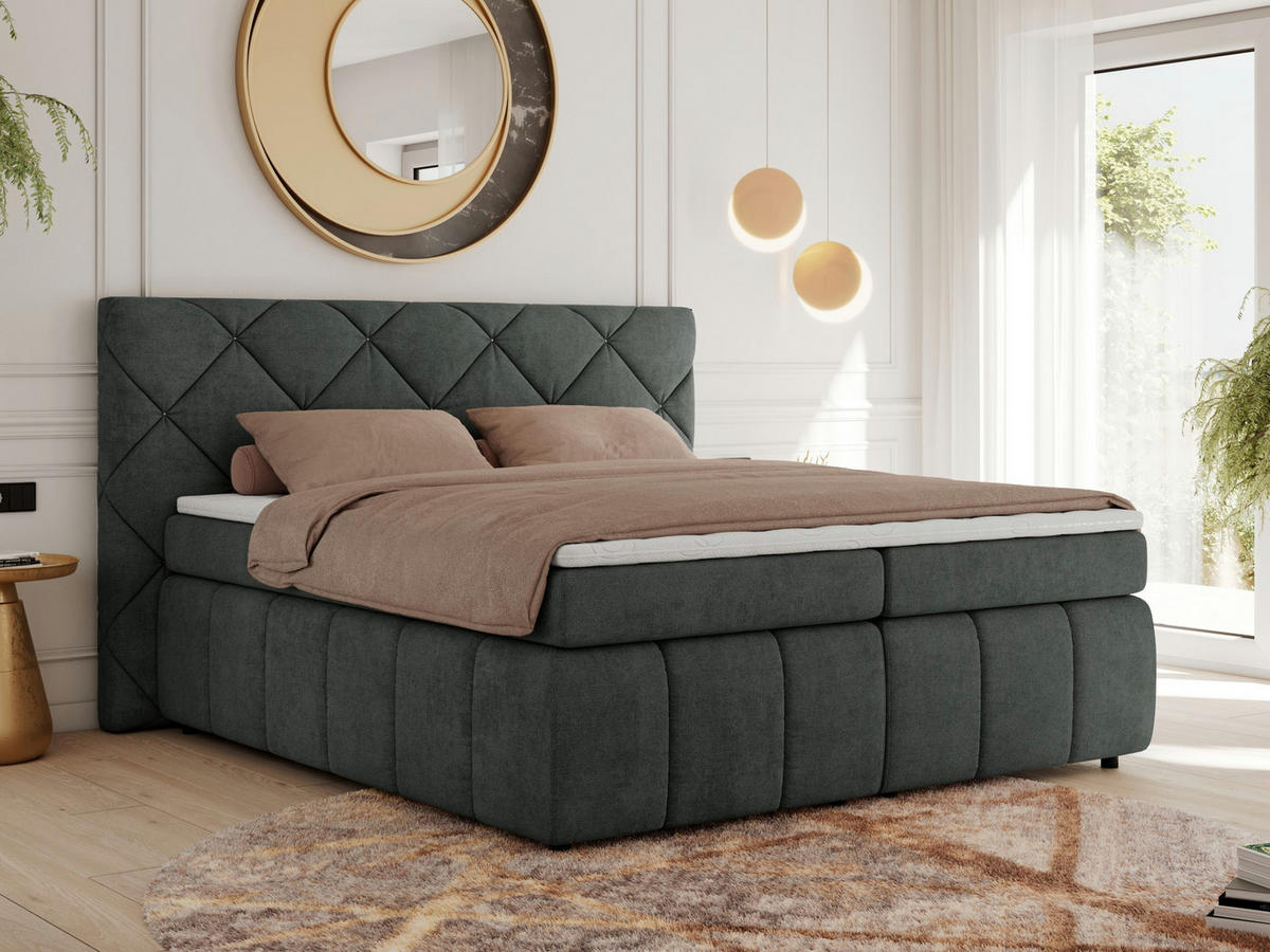 BOXBETT RITA 160/200 - Dunkelgrau Struktur - H3 - Dunkelgrau, Holz/Textil (160/200cm)