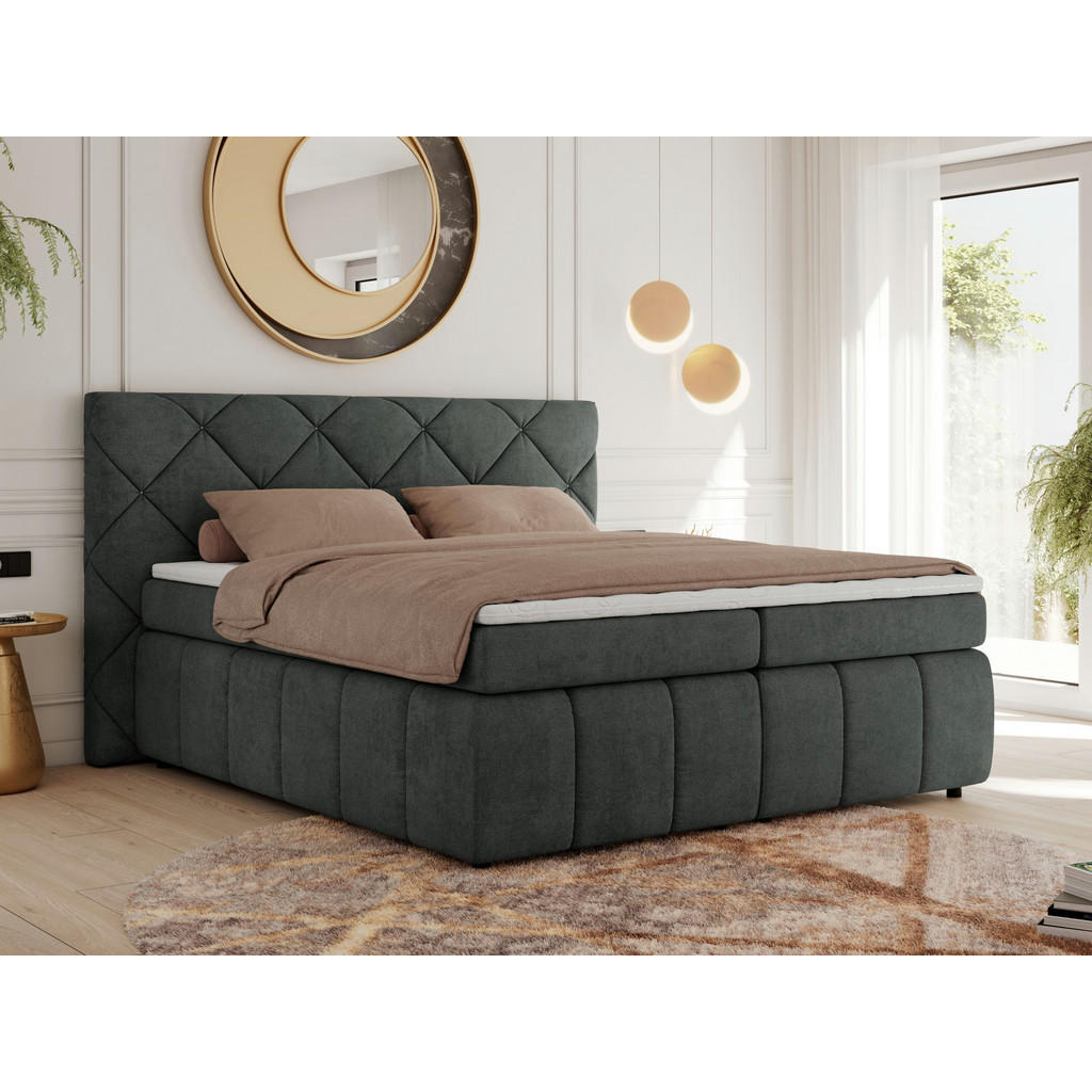 Thumbnail - Xxxl Boxbett, Dunkelgrau, Textil, 2-Sitzer, H3, Rechteckig, 160x200 cm, Oeko-Tex®, Schlafzimmer, Betten, Boxspringbetten