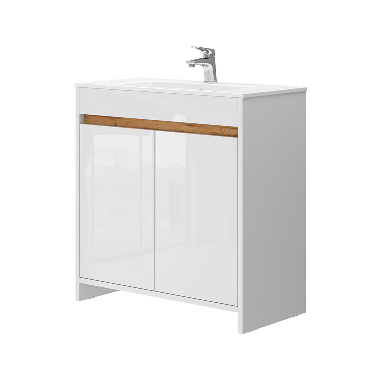 WASCHTISCHKOMBI Lemgo Weiß 2 Teile, Unterschrank 80 cm - Weiß Hochglanz/Weiß, Holzwerkstoff (79.8/81.9/40cm) - Vicco