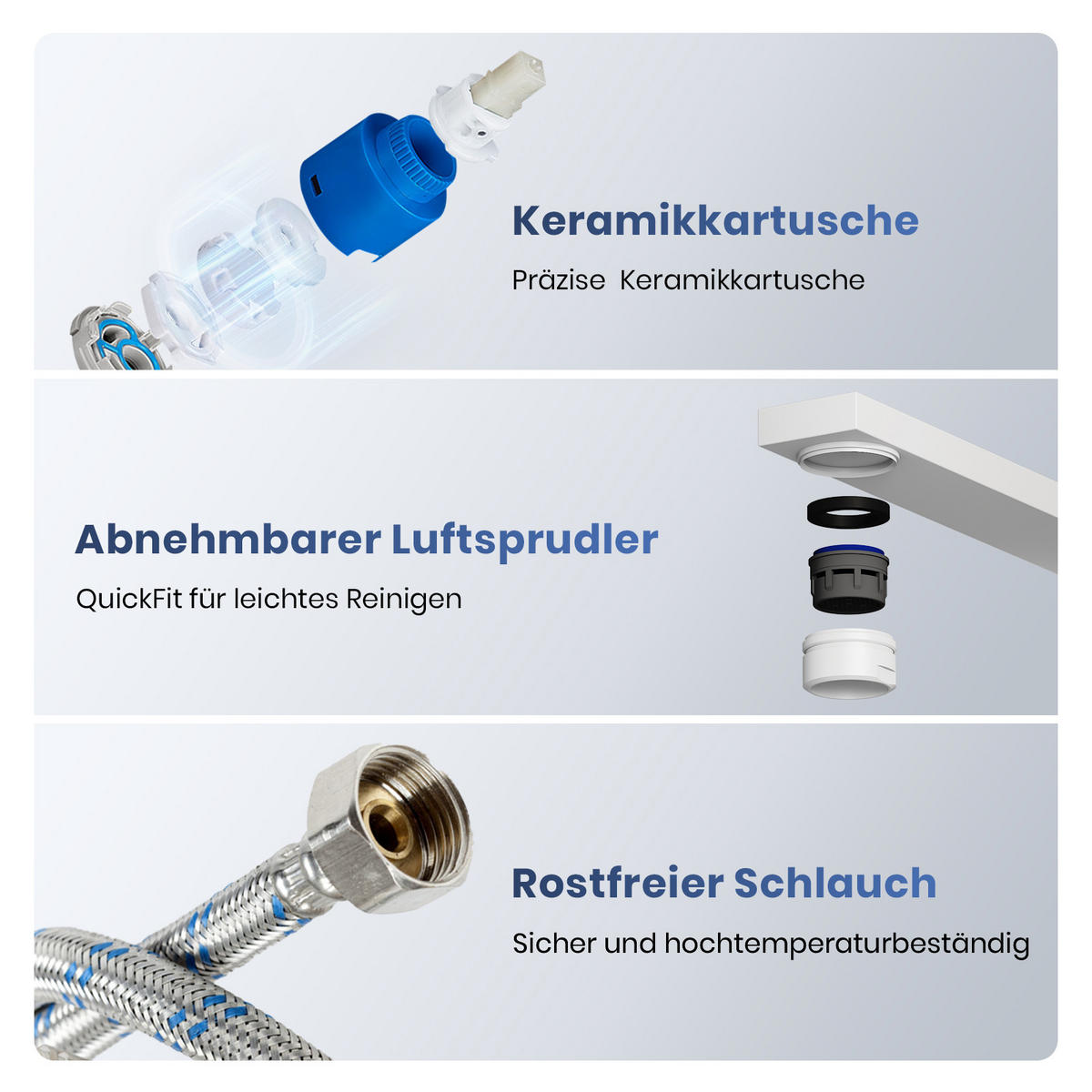 KÜCHENARMATUR mit 360° Drehbar Edelstahl Einhebelmischer Weiß Matt - Weiß, Metall (22.5/10.1/30.3cm) - EMKE