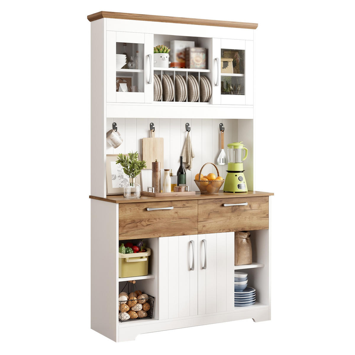 BUFFET 106/39/176,5 cm Küchenbuffet,Küchenschrank 2 Schubladen,Weiß - Weiß, Holz (106/176.5/39cm) - LVHOM
