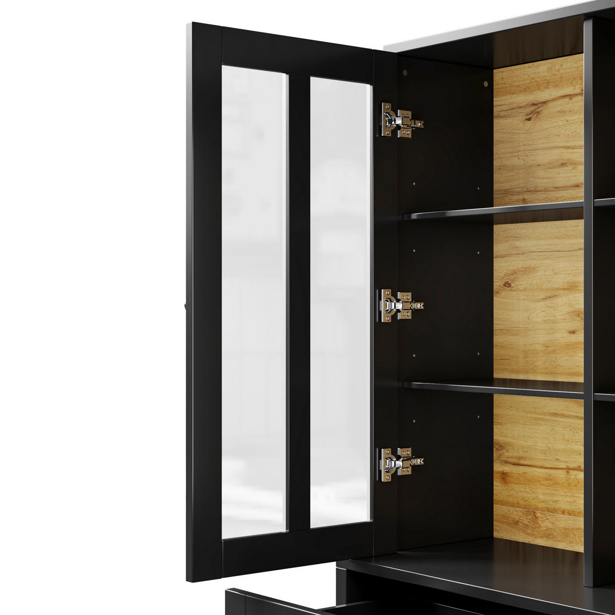HOCHSCHRANK 140x38.5x175cm Vitrine Schubladen Schwarz - Schwarz, Holzwerkstoff (140/175/38.5cm) - FLIEKS