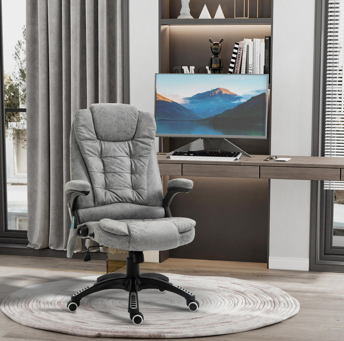 BÜROSTUHL mit Massage- und Heizfunktion höhenverstellbar Polyester Grey - Grau, Kunststoff (72/120/68cm) - Meubliv