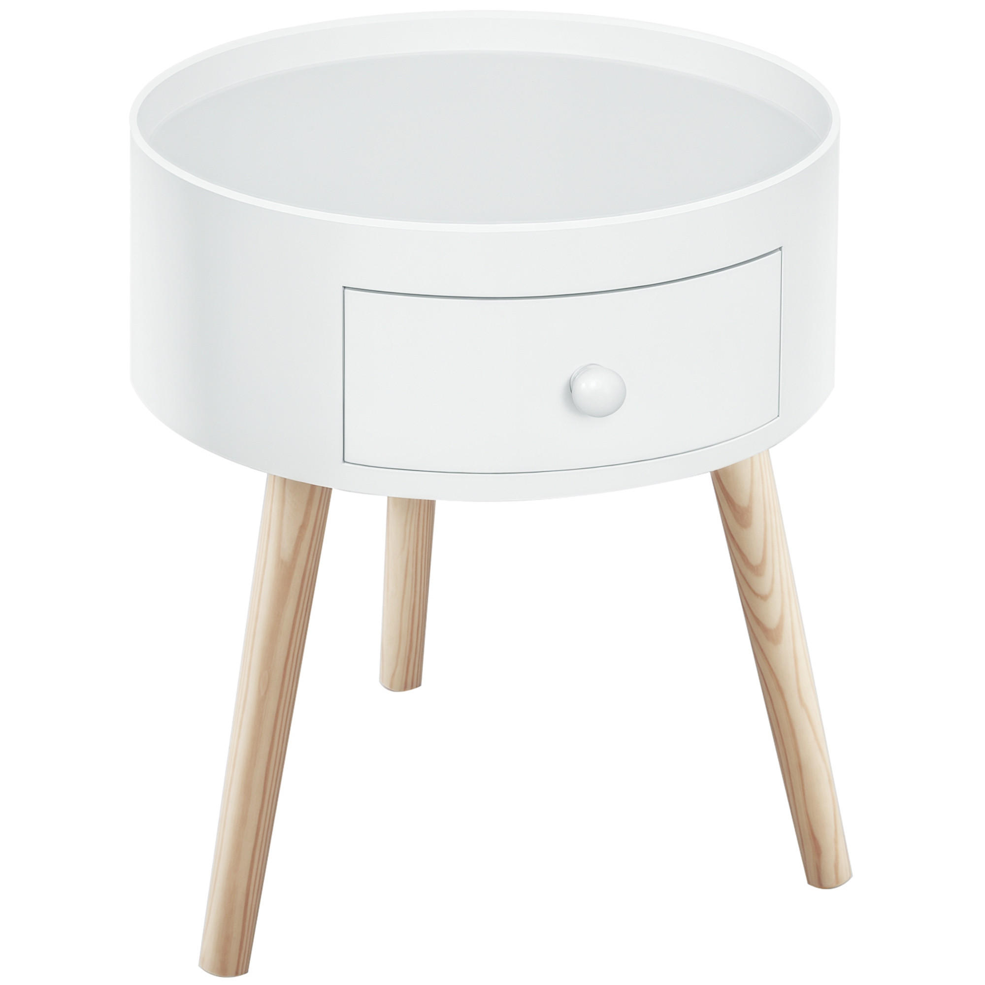 COUCHTISCH DE-08733 Skandi-Design mit Schublade, Ø38 cm Weiß - Weiß, Holzwerkstoff (28/45/95cm) - ComfortXL