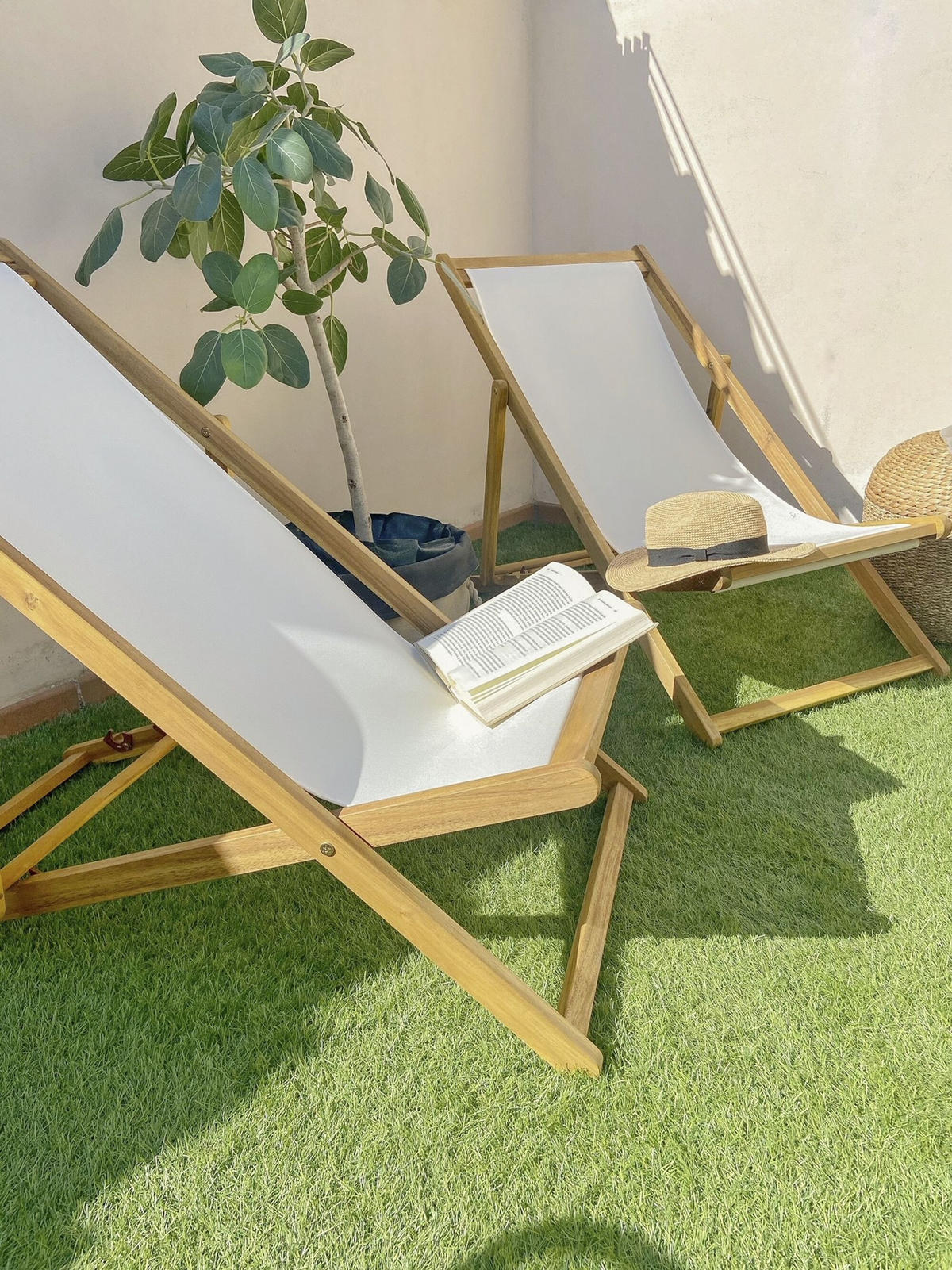 GARTENLIEGE hellbraun Textil cremeweiß Anzio - Hellbraun/Creme, Textil (54/70/97cm) - Beliani