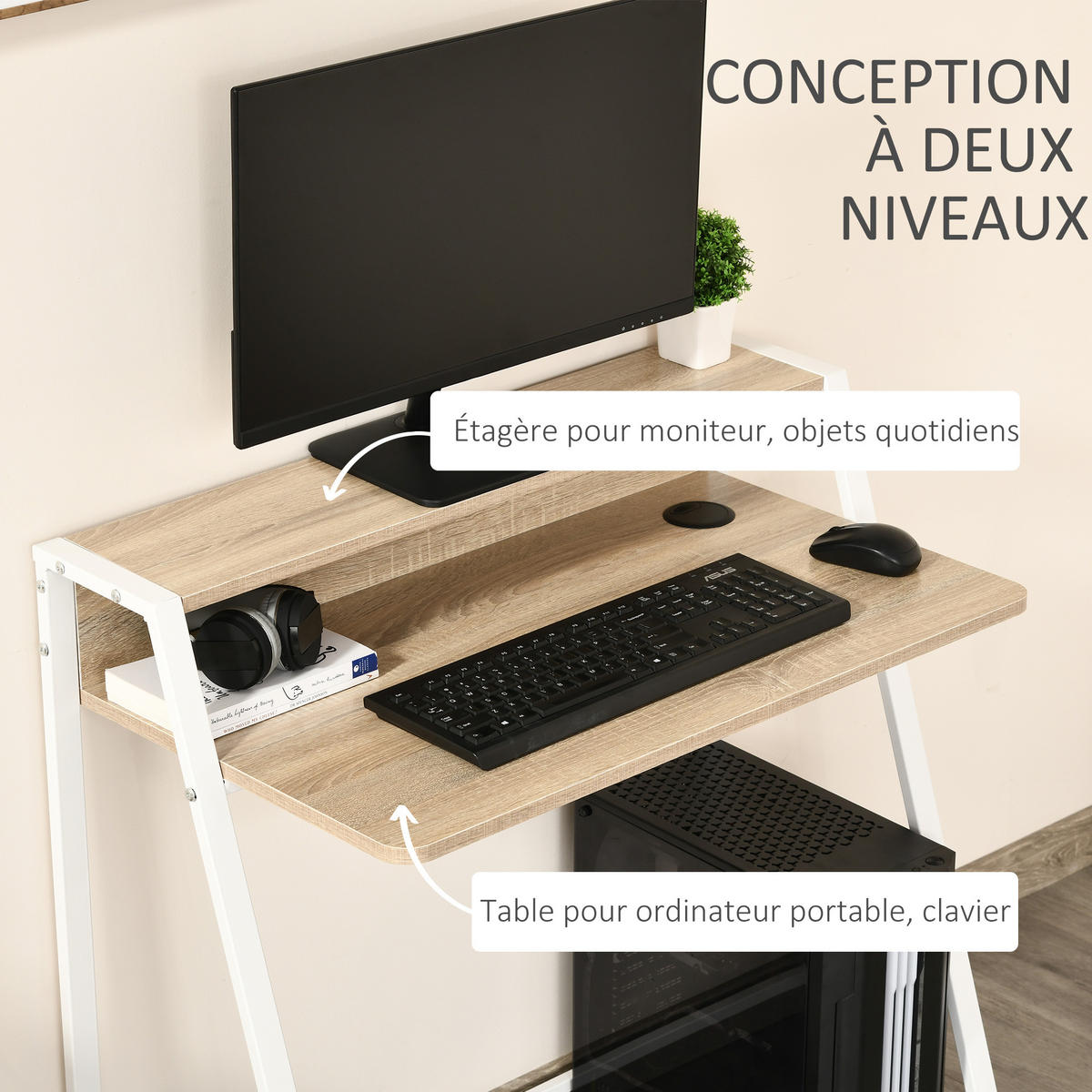 SCHREIBTISCH DE-14841 mit oberer Ablage Eiche hell - Eichefarben, Holzwerkstoff (84/45/85cm) - ComfortXL