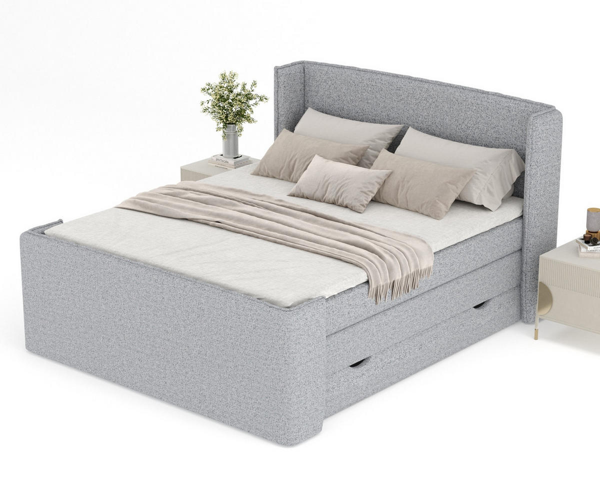 BOXSPRINGBETT Freeland Grau 160/200 cm mit Matratze und Topper - Schwarz/Grau, Holz/Holzwerkstoff (160/200cm) - Maison de Reve