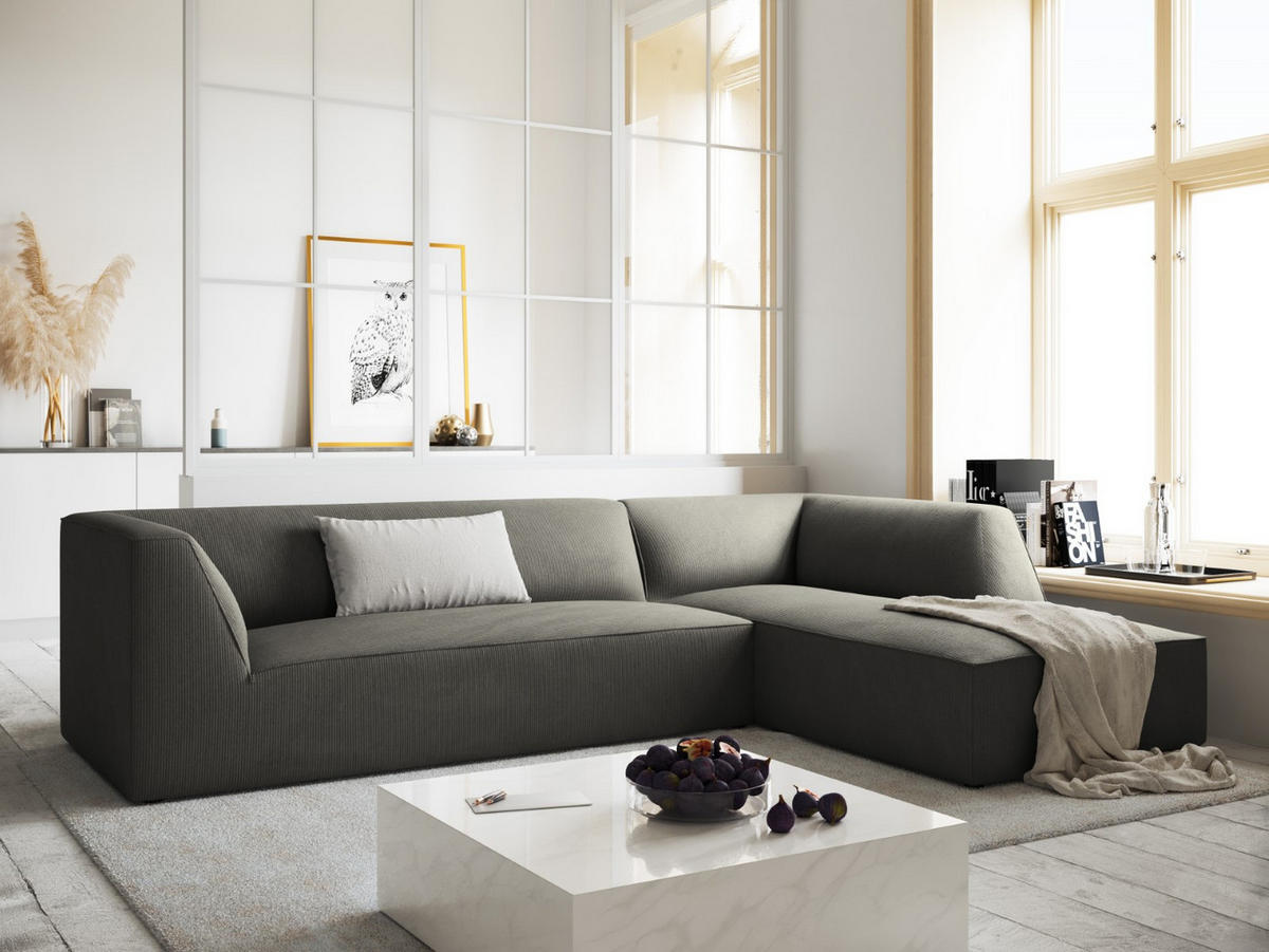 ECKSOFA rechts Ruby aus Cord hellgrau 4 Sitzplätze - Hellgrau, Textil (180/273cm) - Micadoni