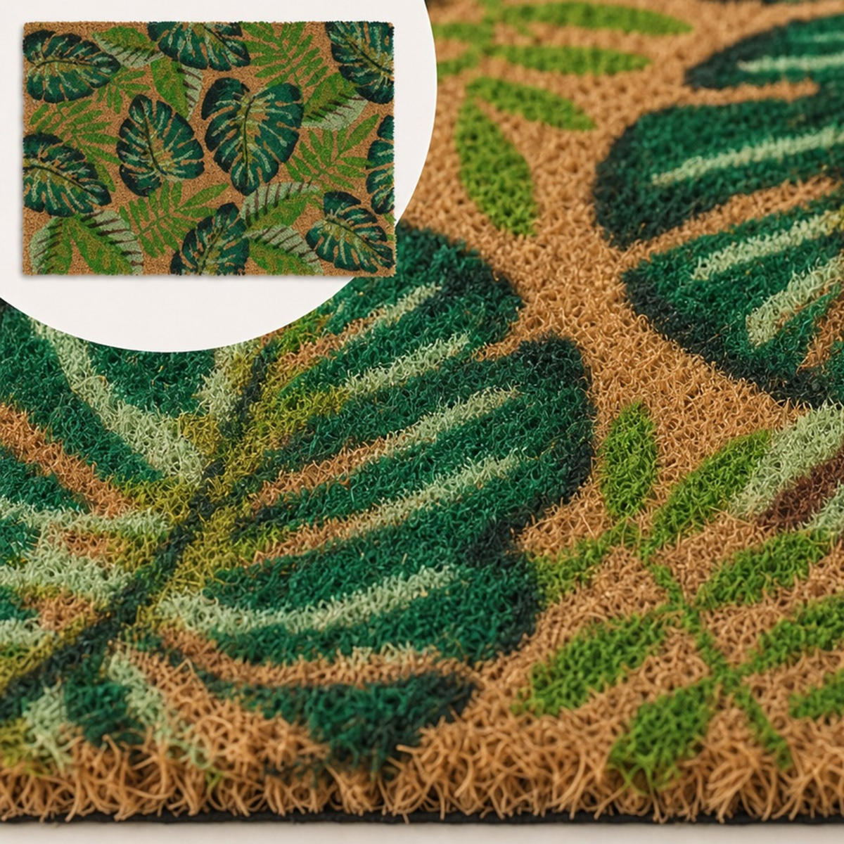 FUSSMATTE Natur Grün Kokosfaser rutschfest 60x40 cm - Multicolor, Kunststoff/Textil (60/40cm) - Relaxdays